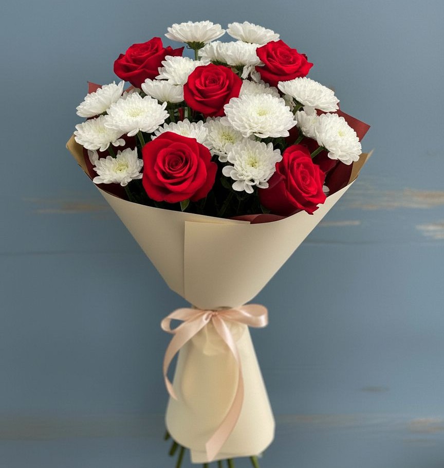 Букет цветов из: Розы и Хризантемы в Зайцево