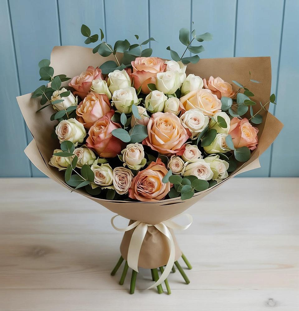 Букет цветов из: Альстромерии и Розы в Зайцево