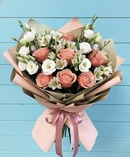 Букет цветов из:  Розы, Альстромерии и Лизиантусы в Зайцево