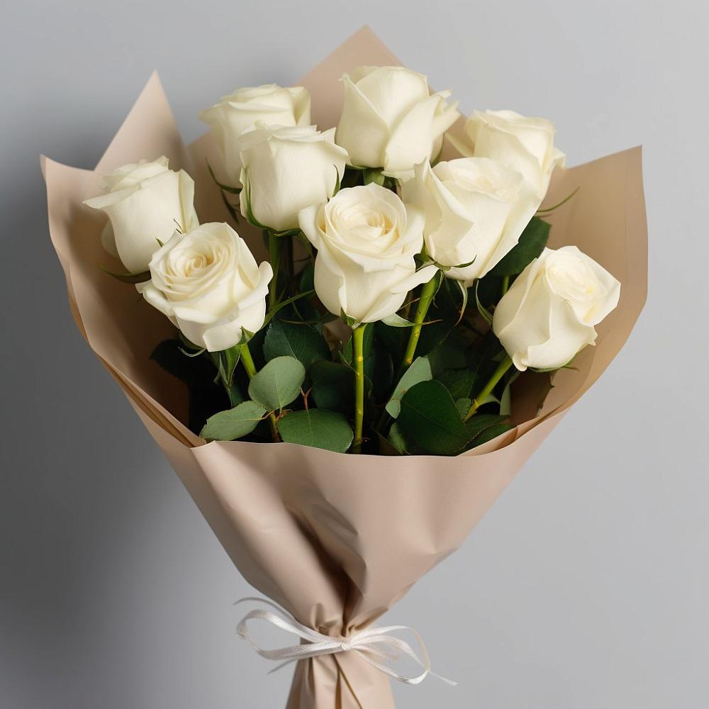 Букет 9 Белых роз Эдлесс Лав в Зайцево