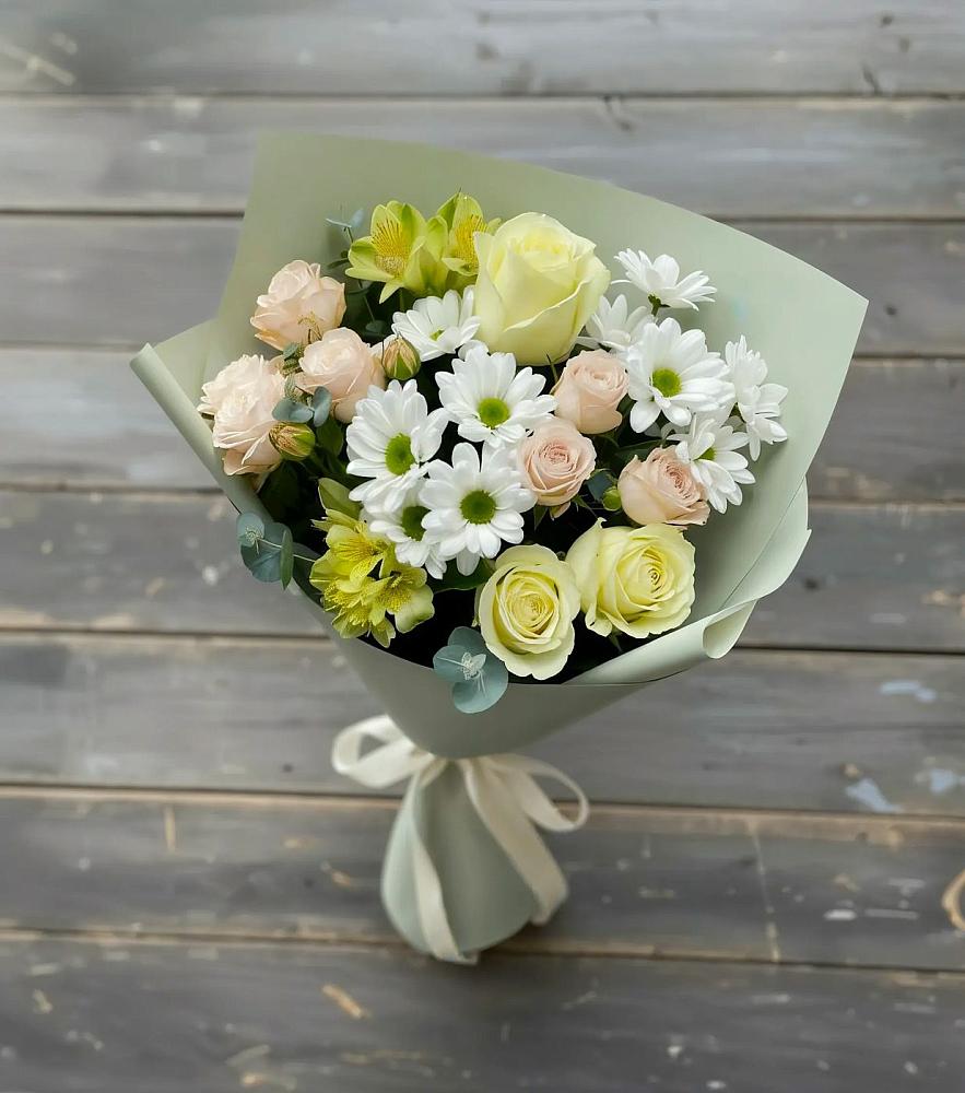 Букет цветов из: Альстромерии, Розы и Хризантемы в Зайцево