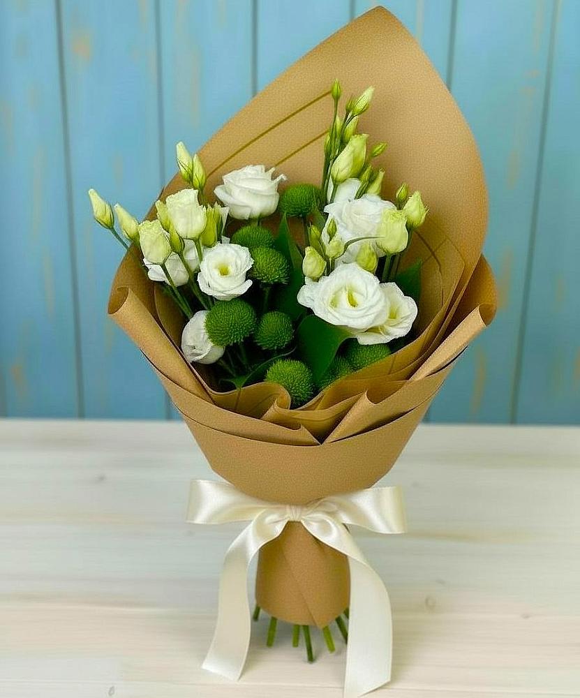 Букет цветов из: Хризантемы и Лизиантусы в Зайцево