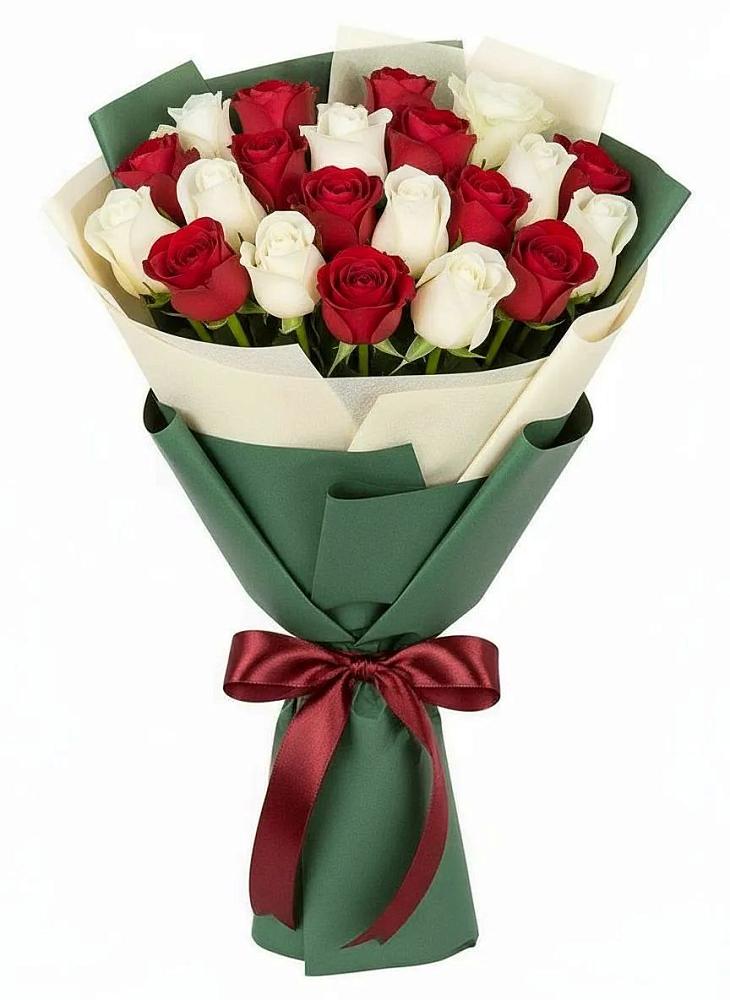 Букет Микс из красных и белых роз в Зайцево