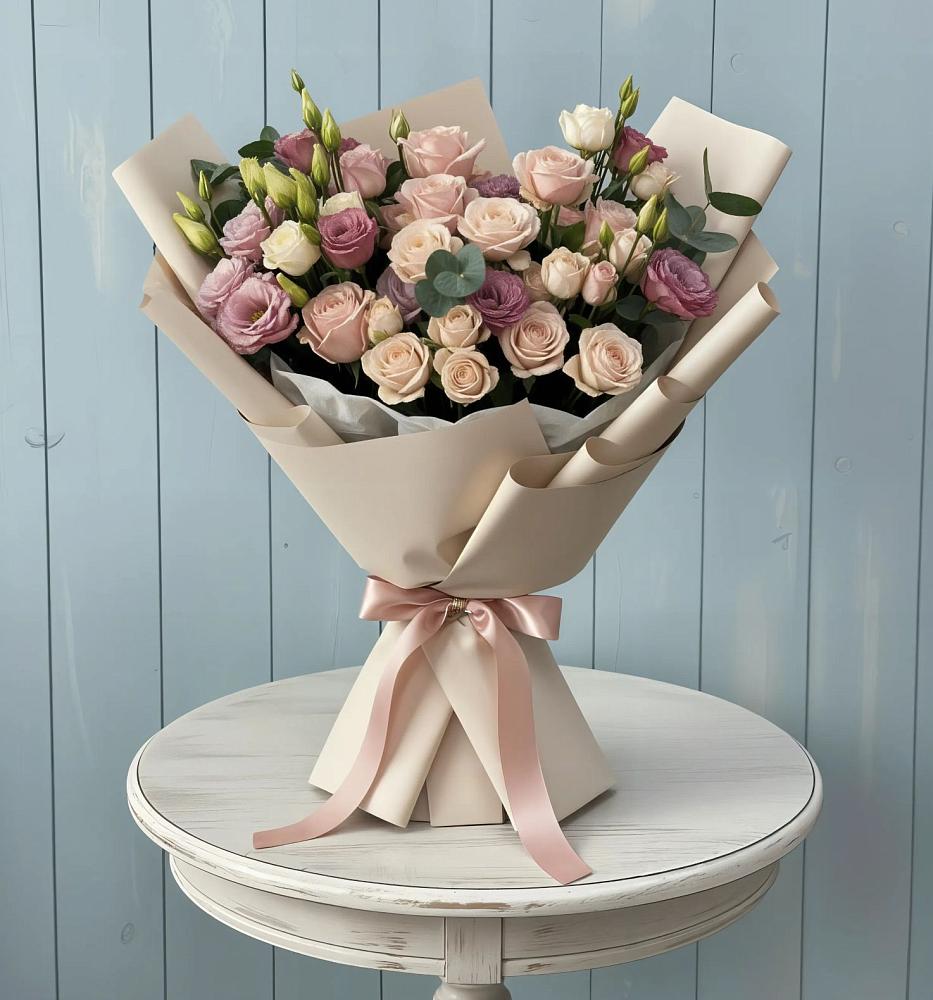 Букет цветов из: Розы и Лизиантусы в Зайцево