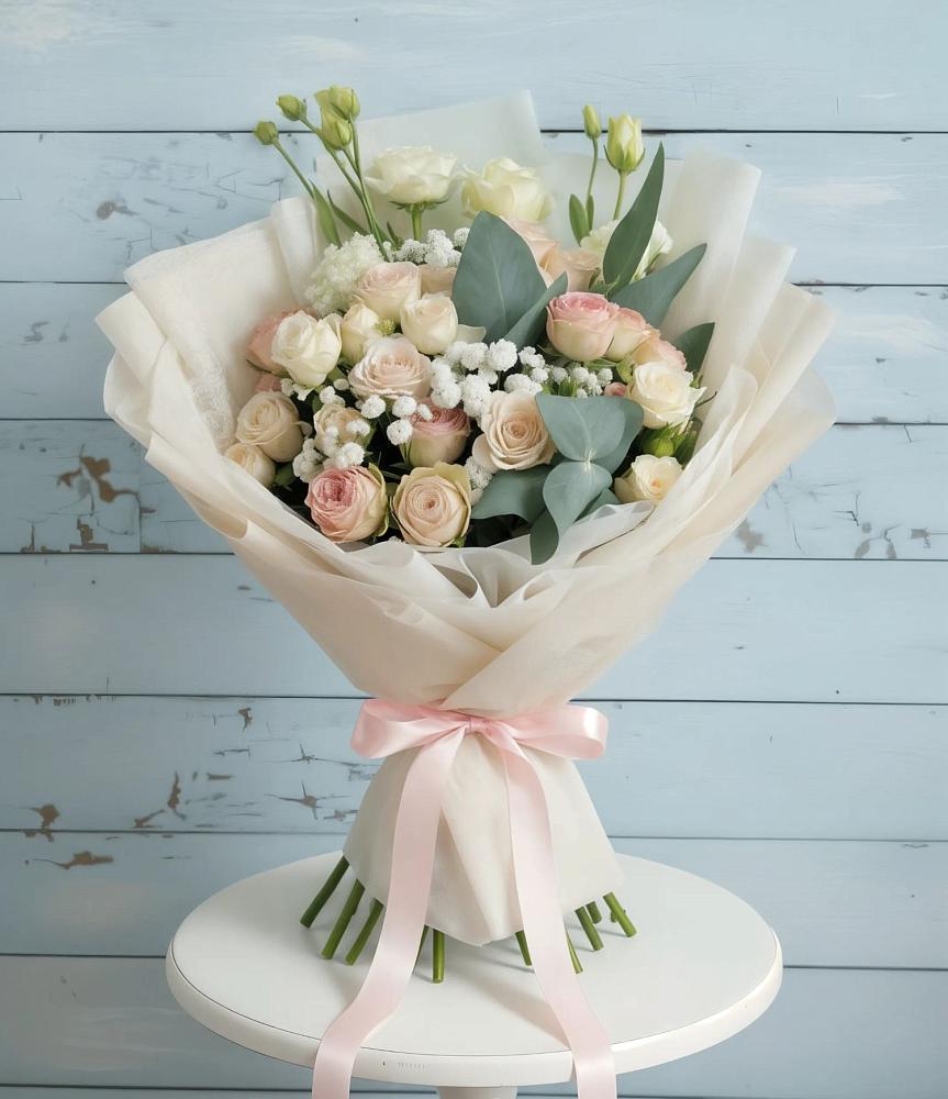 Букет цветов из: Розы и Лизиантусы в Зайцево