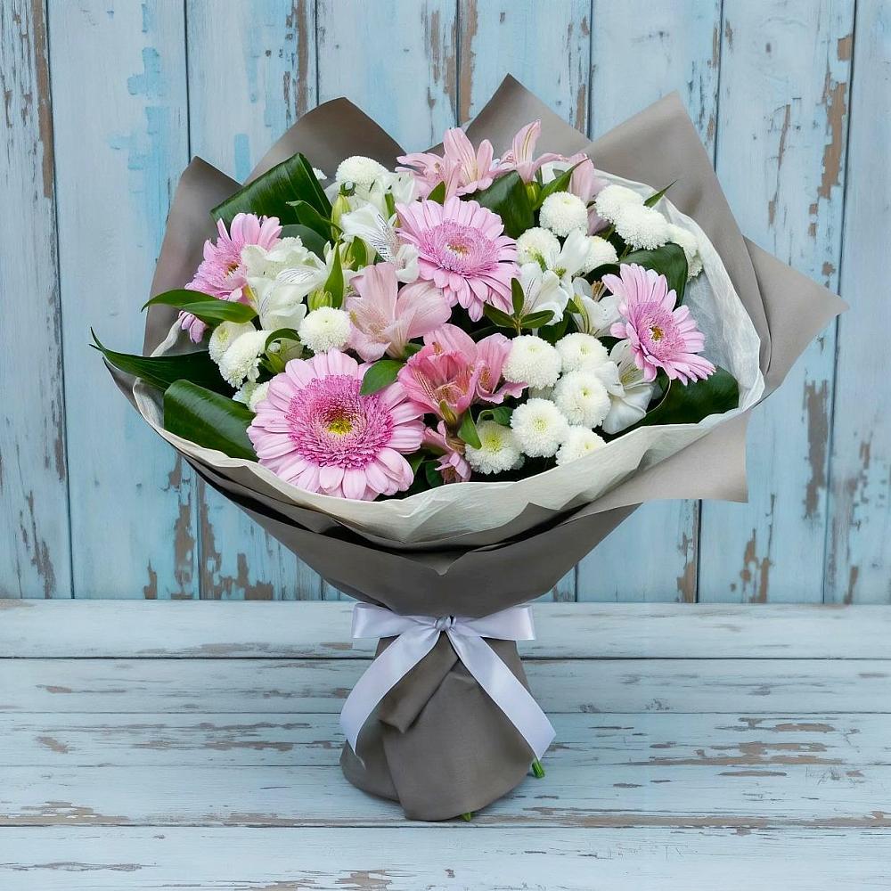 Букет цветов из: Герберы, Альстромерии и Хризантемы в Зайцево